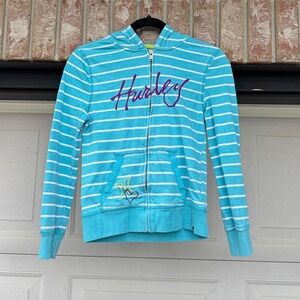 BLUE 00s STRIPED HURLEY EMBROIDERED ZIP UP HOODIE